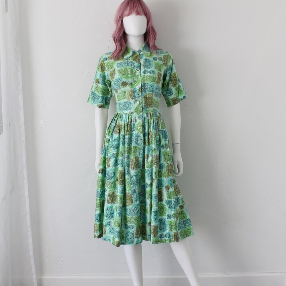 Vintage 1950s Green Shirtwaist Dress